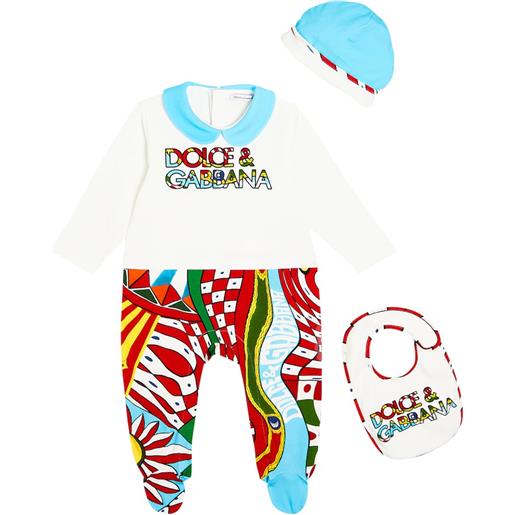 Dolce&Gabbana Kids baby - tutina, bavaglino e berretto in misto cotone