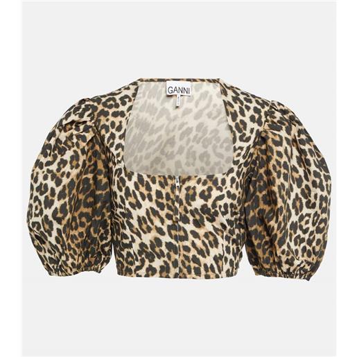 Ganni top cropped in cotone con stampa