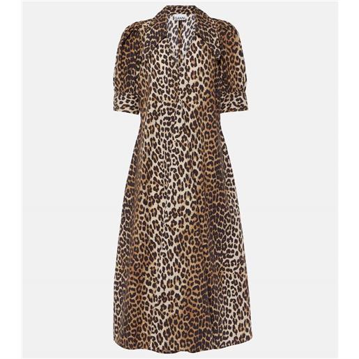 Ganni abito midi in popeline di cotone