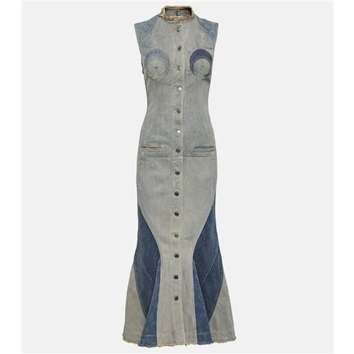 Marine Serre abito midi all over moon di jeans