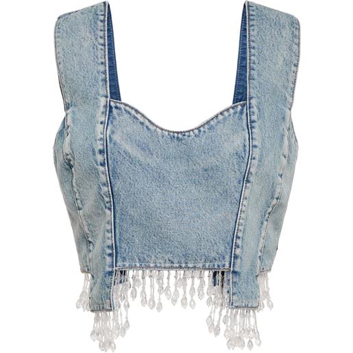 Ganni top cropped di jeans con perline