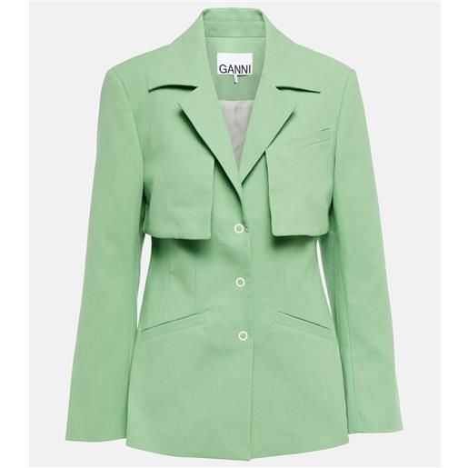 Ganni blazer monopetto in canvas di cotone