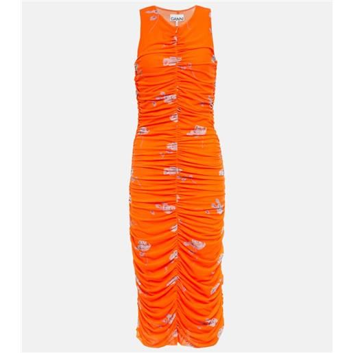 Ganni abito midi con ruche e stampa