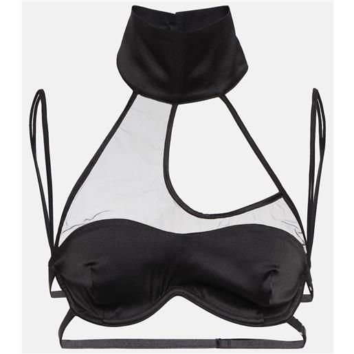 Didu top in raso con pannelli in mesh