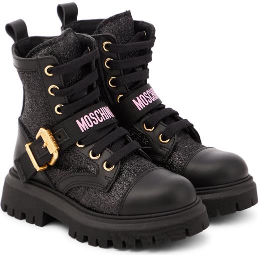 Moschino Kids anfibi con pelle e logo
