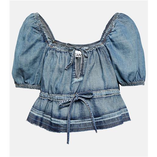 Ganni top cropped in denim