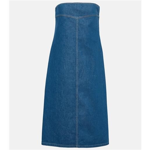 Ferragamo abito midi in denim senza spalline