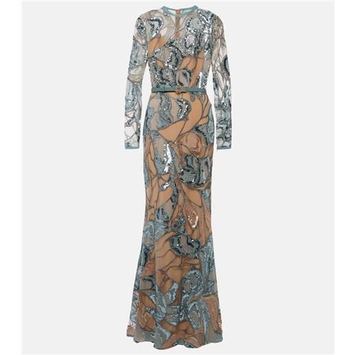Elie Saab abito lungo in misto seta con paillettes