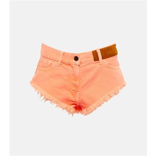 Palm Angels shorts di jeans a vita media con frange