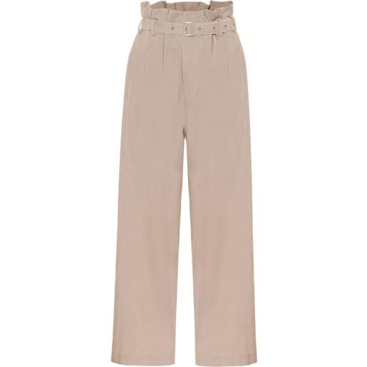 LOW CLASSIC pantaloni paperbag in misto cotone e lino