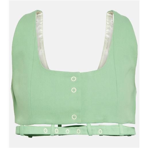 Ganni top cropped in canvas di cotone