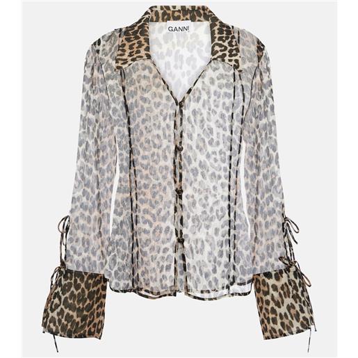 Ganni camicia in chiffon con stampa leopardata