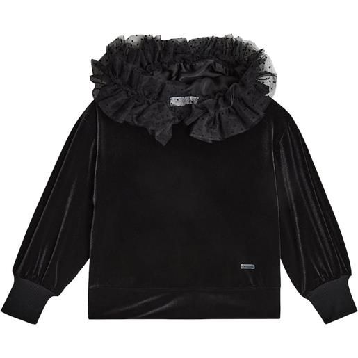 Monnalisa felpa con cappuccio in velluto con tulle