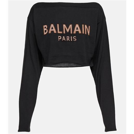 Balmain pullover cropped in misto lana