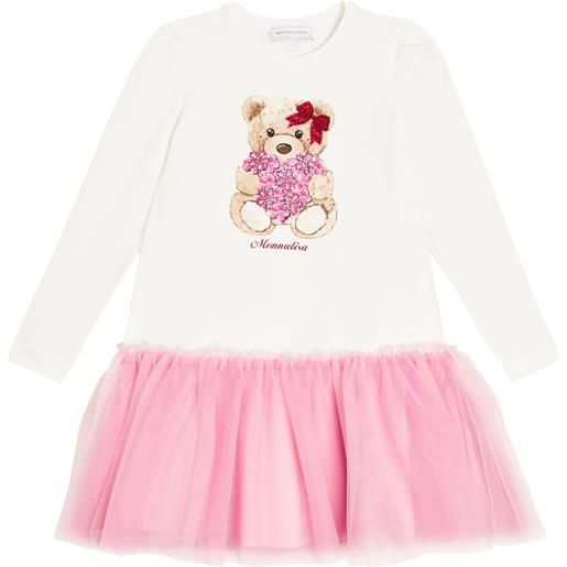 Monnalisa abito in cotone con stampa e tulle