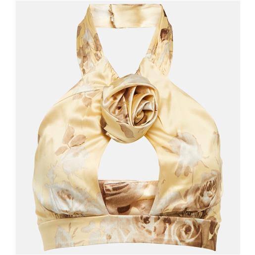 Alessandra Rich top cropped in raso di seta con stampa