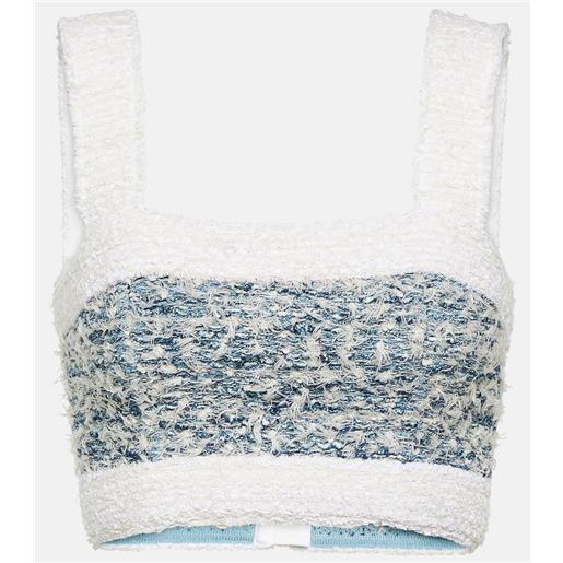 Balmain top cropped in denim e tweed