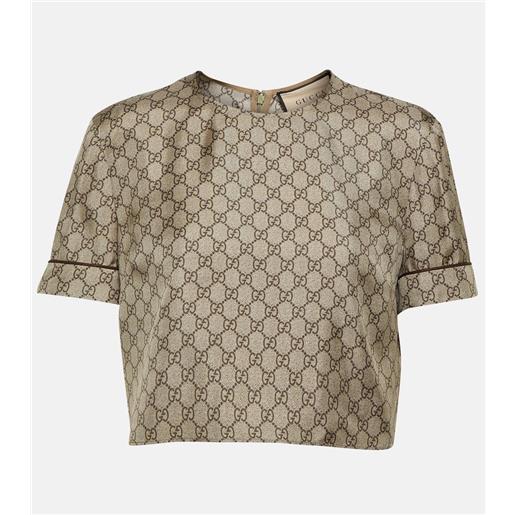 Gucci top cropped in twill di seta gg