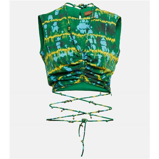 Altuzarra top cropped ayana con stampa e ruches