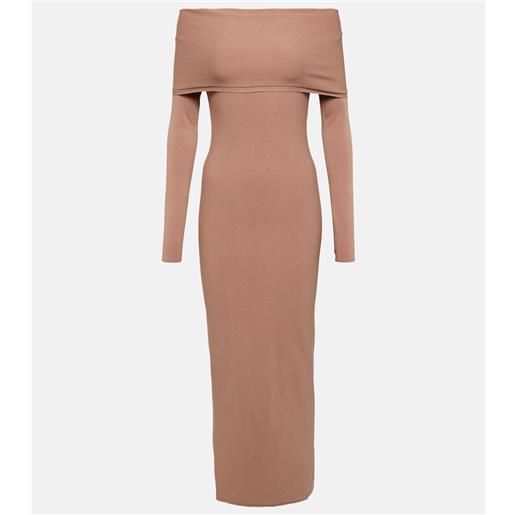Alaia alaã¯a abito midi in jersey con scollo bardot