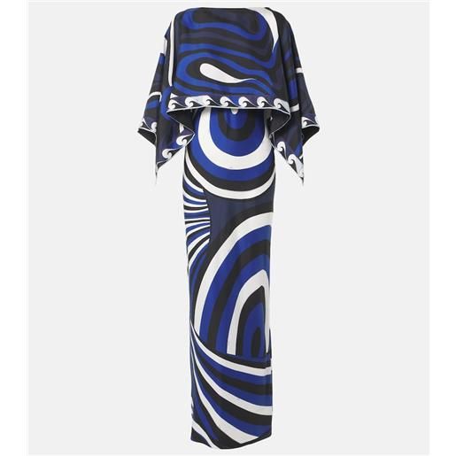 Pucci abito lungo e mantella iride in twill di seta