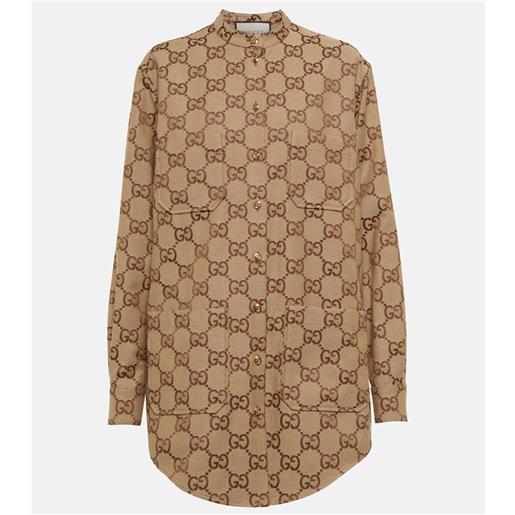 Gucci camicia in canvas di misto cotone gg