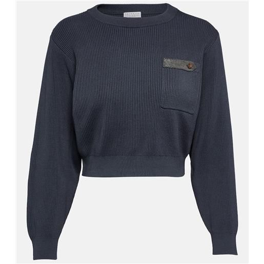 Brunello Cucinelli pullover cropped di cotone a coste