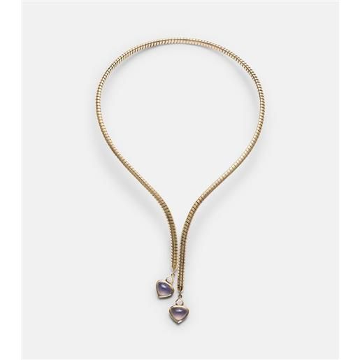 Marina B collana trisolina in oro 18kt con calcedonio e diamanti