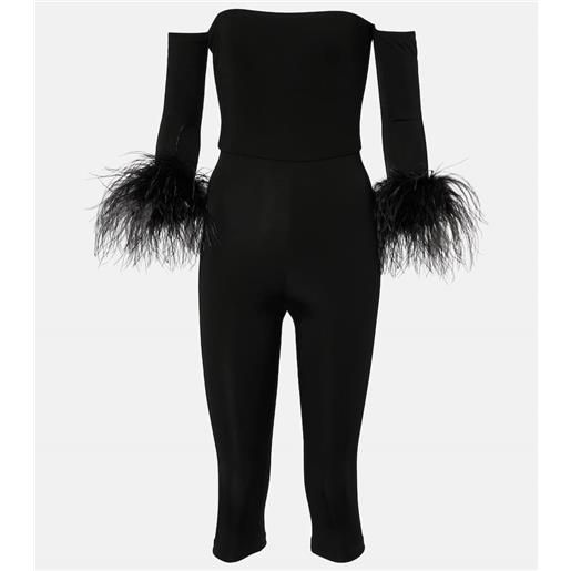 The New Arrivals Ilkyaz Ozel jumpsuit con scollo bardot e piume