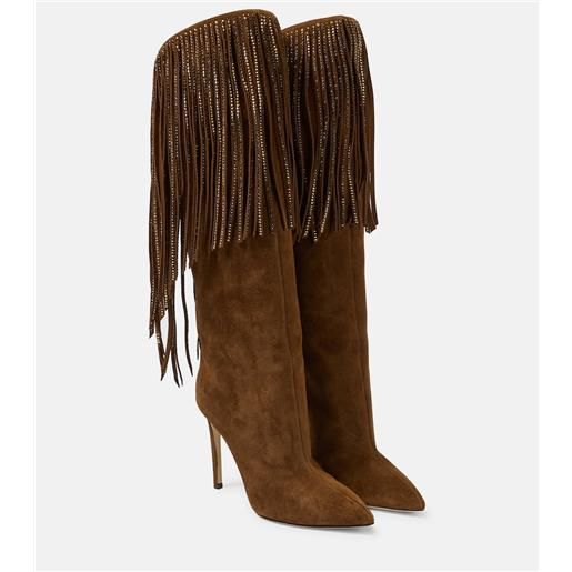 Paris Texas stivali in suede con frange e cristalli