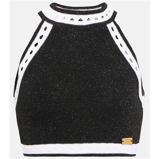 Balmain top cropped in misto lana vergine