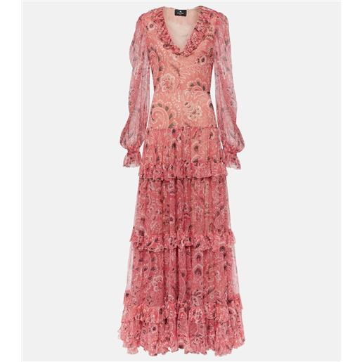 Etro abito lungo in seta con stampa paisley