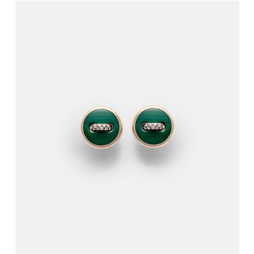 Pomellato orecchini pom pom in oro rosa 18kt con malachite e diamanti