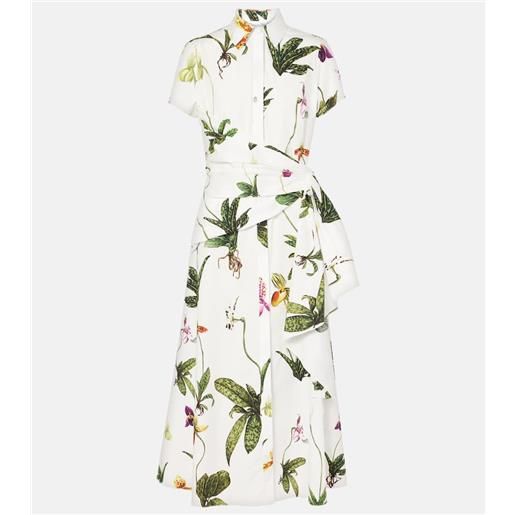Oscar de la Renta abito midi orchid in popeline con stampa