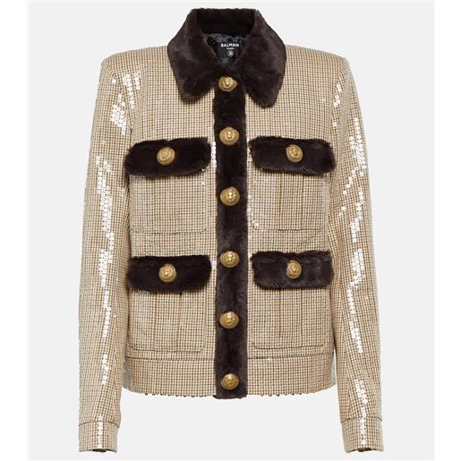 Balmain giacca con paillettes e pelliccia sintetica