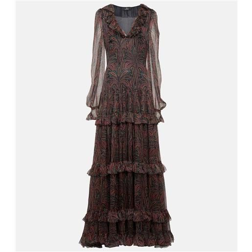 Etro abito lungo in seta con stampa paisley