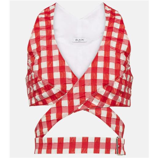 Alaia alaã¯a top cropped vichy a quadri con cut-out