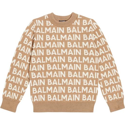 Balmain Kids pullover in misto lana con logo
