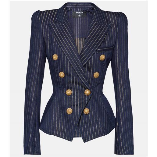 Balmain blazer di jeans in lurex® a righe