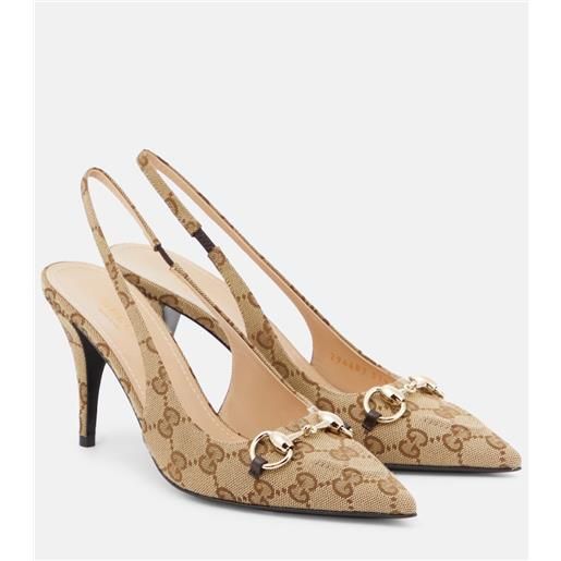 Gucci pumps slingback horsebit in canvas gg