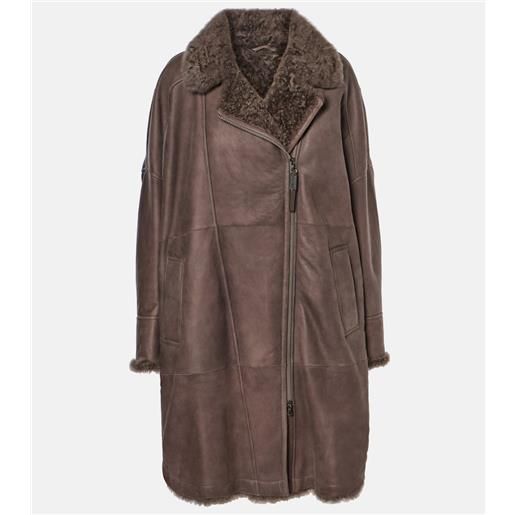 Brunello Cucinelli cappotto in pelle con shearling