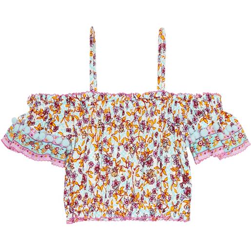 Poupette St Barth Kids top donna con scollo bardot e stampa
