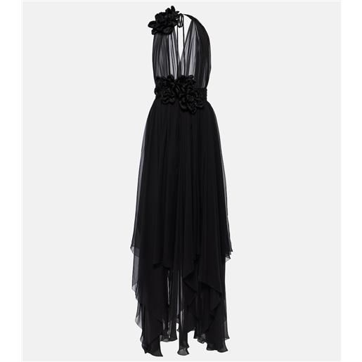 Dolce&Gabbana abito lungo in chiffon di seta con applicazione floreale