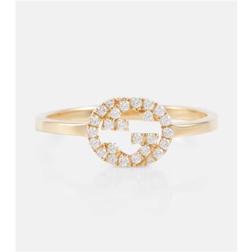 Gucci anello interlocking g in oro 18kt con diamanti