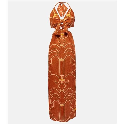 Johanna Ortiz abito lungo in lino con cut-out e stampa