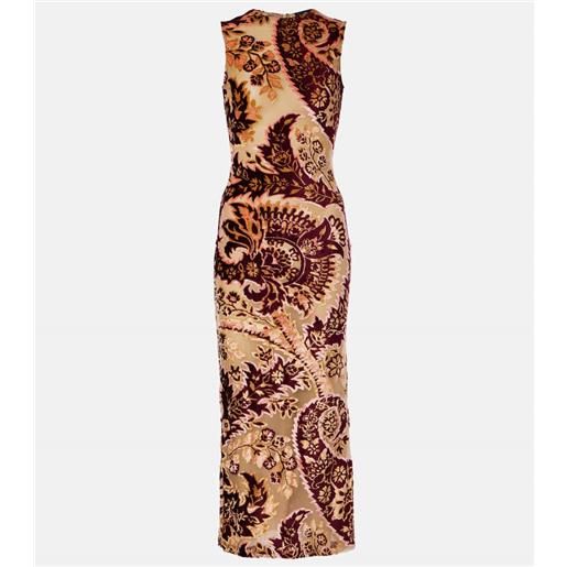 Etro abito midi in velluto e tulle jacquard