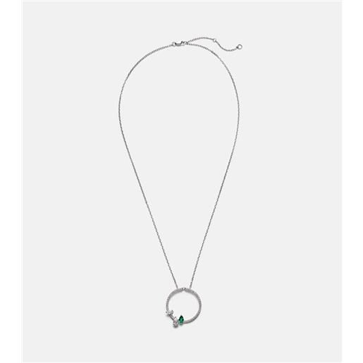 Repossi collana serti sur vide in oro bianco 18kt con smeraldo e diamanti