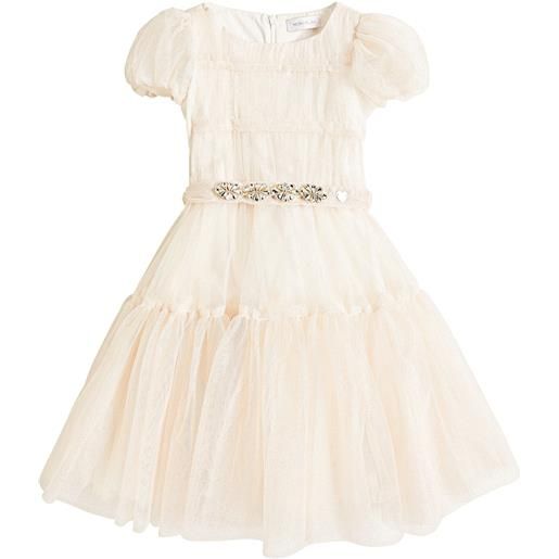 Monnalisa abito in tulle con volant e cristalli