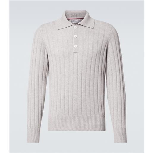 Brunello Cucinelli polo in cashmere a coste
