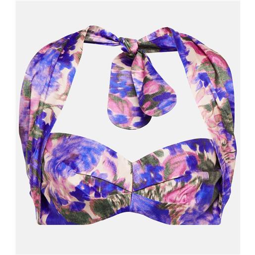 Zimmermann top cropped high tide in seta con stampa
